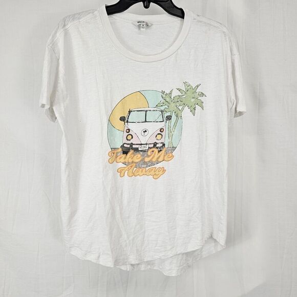 Wildfox Women's M Take Me Away Graphic T-shirt Tee Retro VW Bus White Heathered - Picture 2 of 8